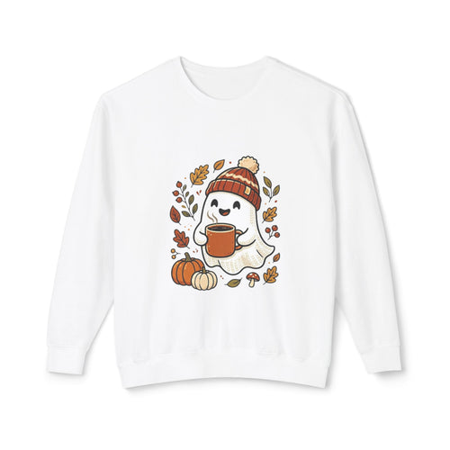 Autumn Cozy Ghost Sweatshirt – Pumpkin Spice Coffee Crewneck
