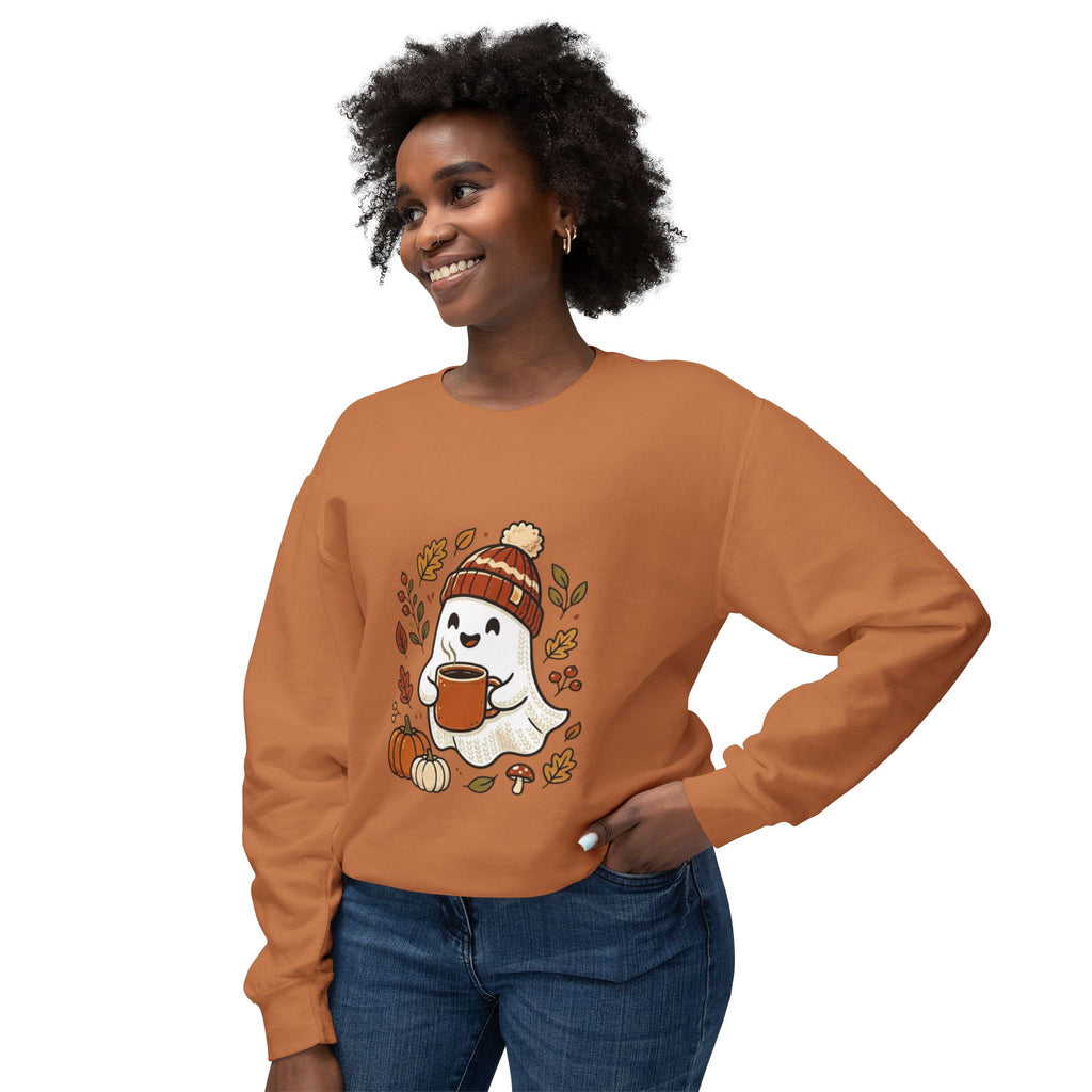 Autumn Cozy Ghost Sweatshirt – Pumpkin Spice Coffee Crewneck