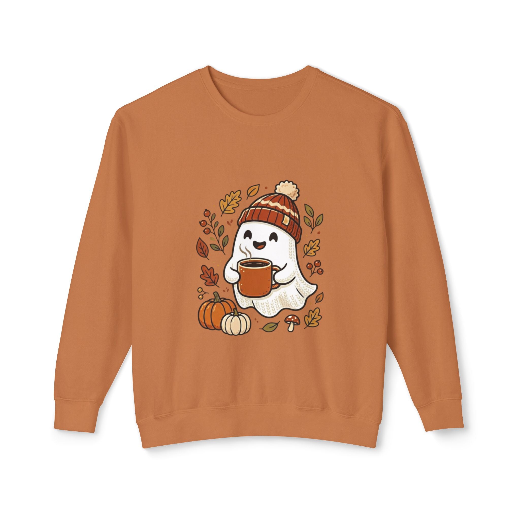 Autumn Cozy Ghost Sweatshirt – Pumpkin Spice Coffee Crewneck