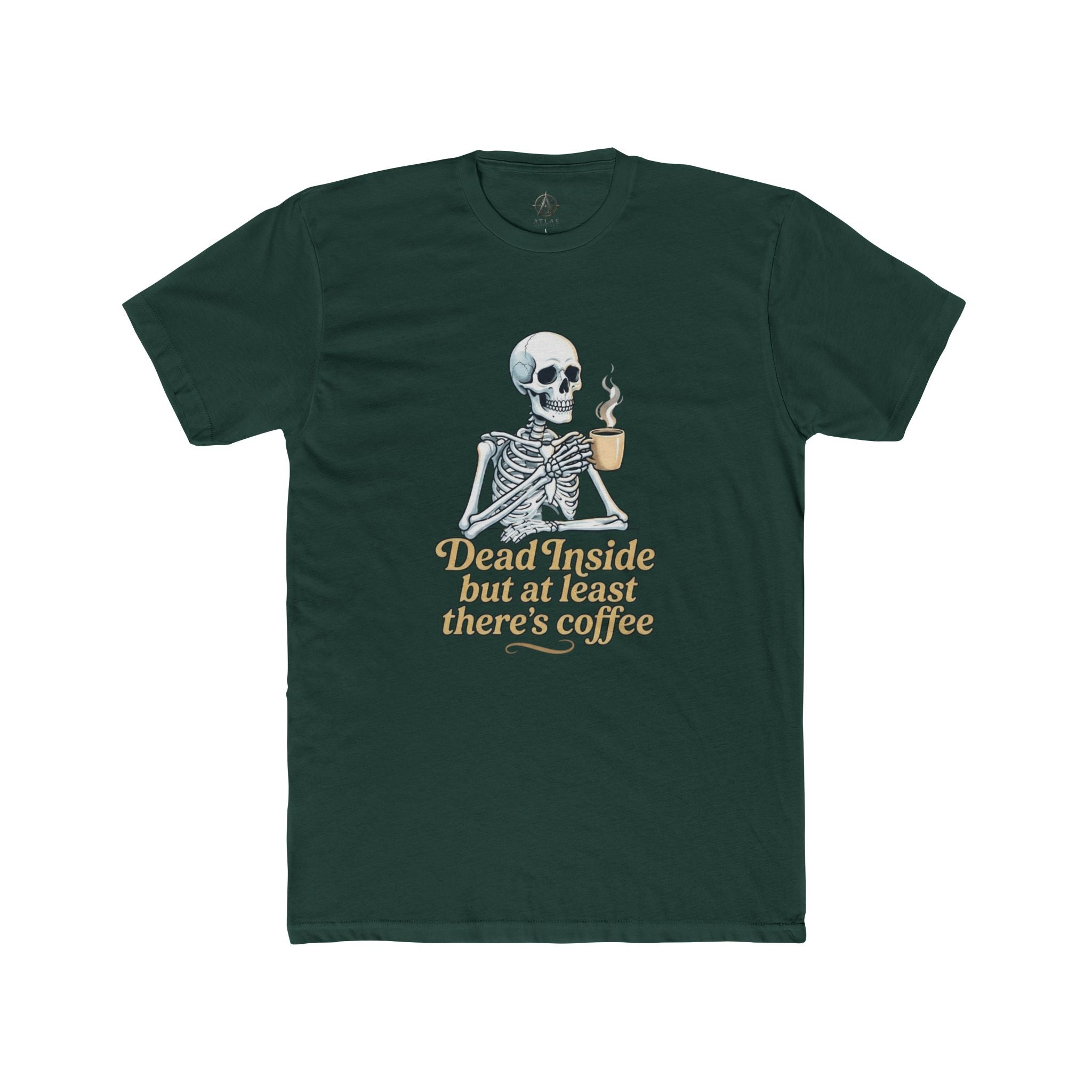 Skeleton Coffee Tee — “Dead Inside but at least there’s coffee” Funny Goth Graphic T-Shirt
