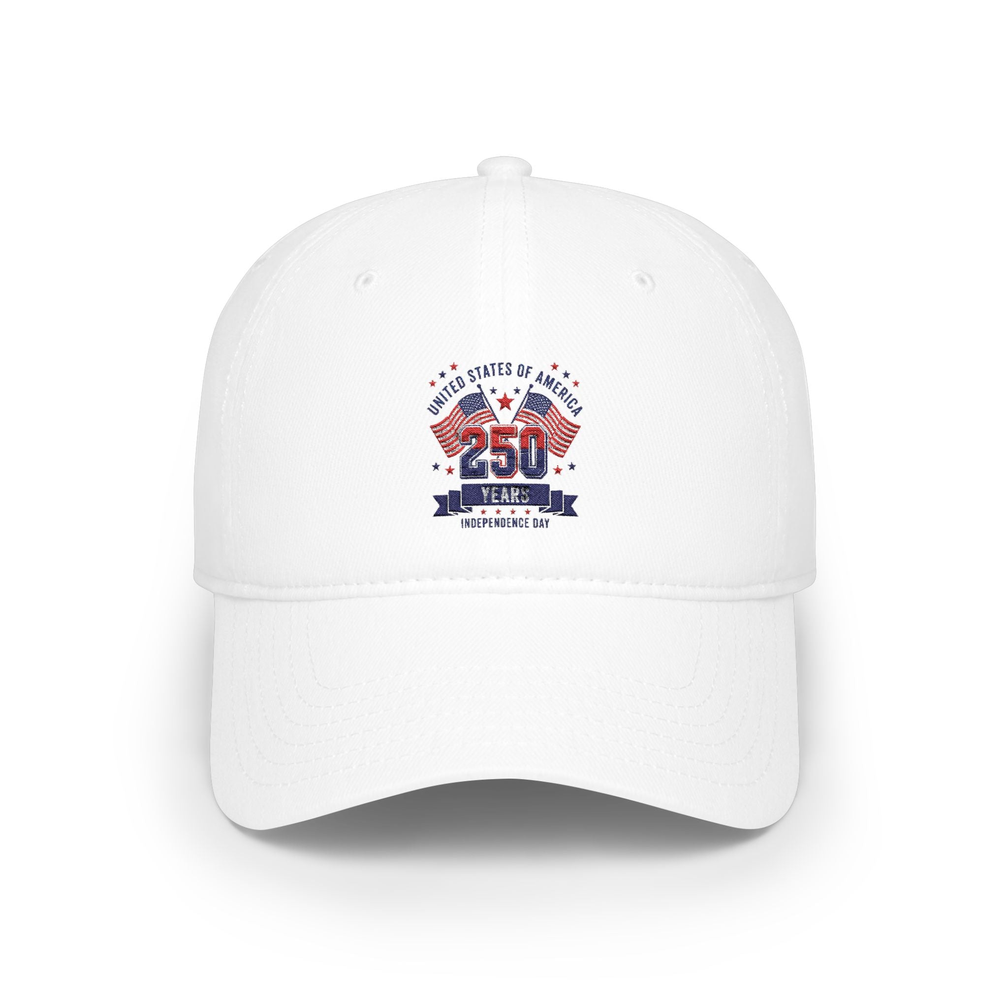 Patriotic 250 Years Tricolor Low Profile Baseball Cap — USA Anniversary Embroidered Hat