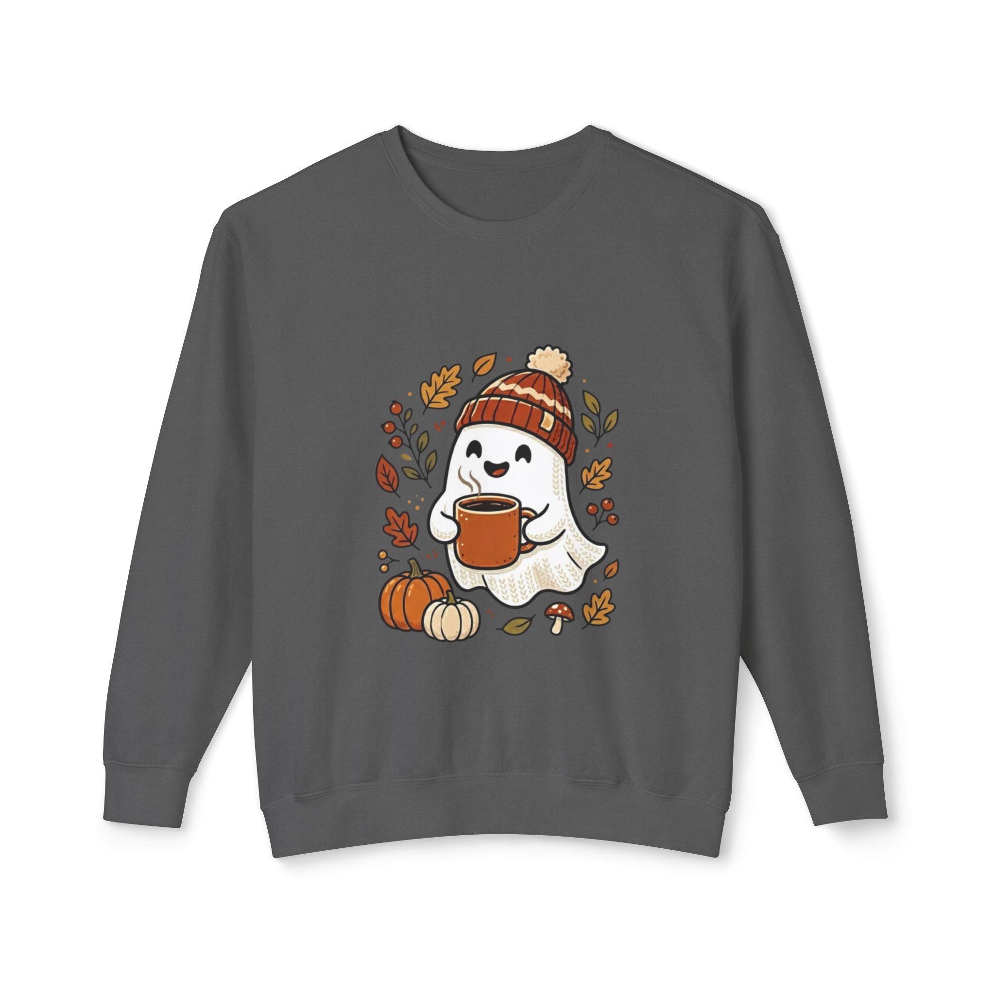 Autumn Cozy Ghost Sweatshirt – Pumpkin Spice Coffee Crewneck