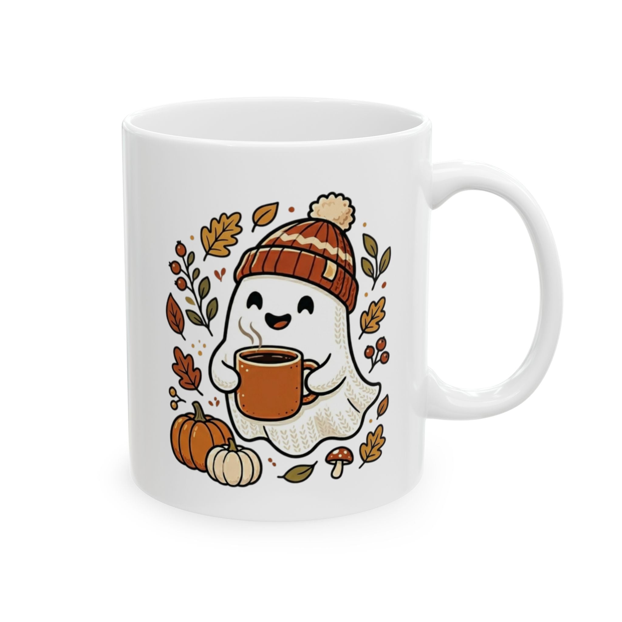 Happy Autumn Ghost Ceramic Mug, (11oz, 15oz)