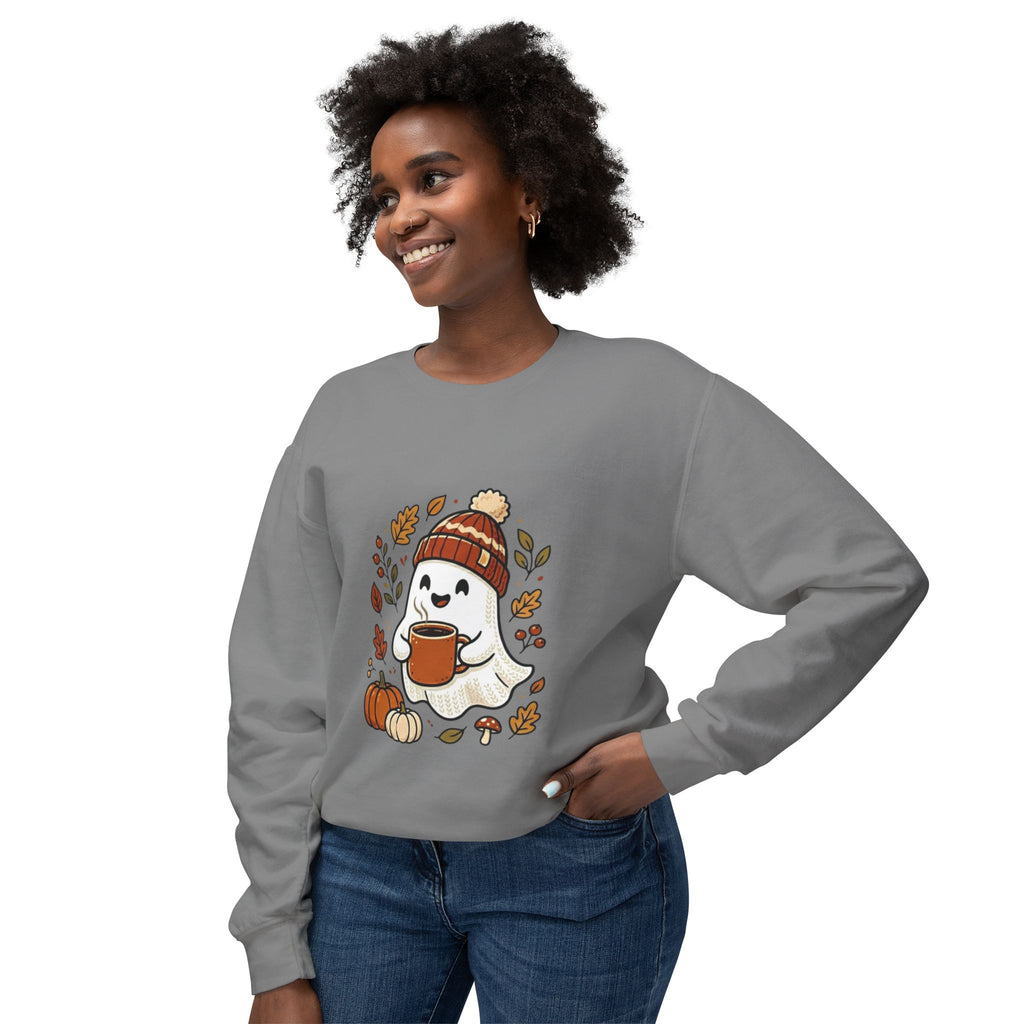 Autumn Cozy Ghost Sweatshirt – Pumpkin Spice Coffee Crewneck