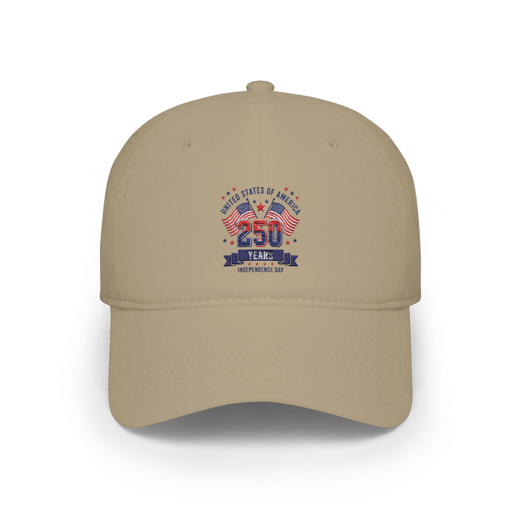 Patriotic 250 Years Tricolor Low Profile Baseball Cap — USA Anniversary Embroidered Hat