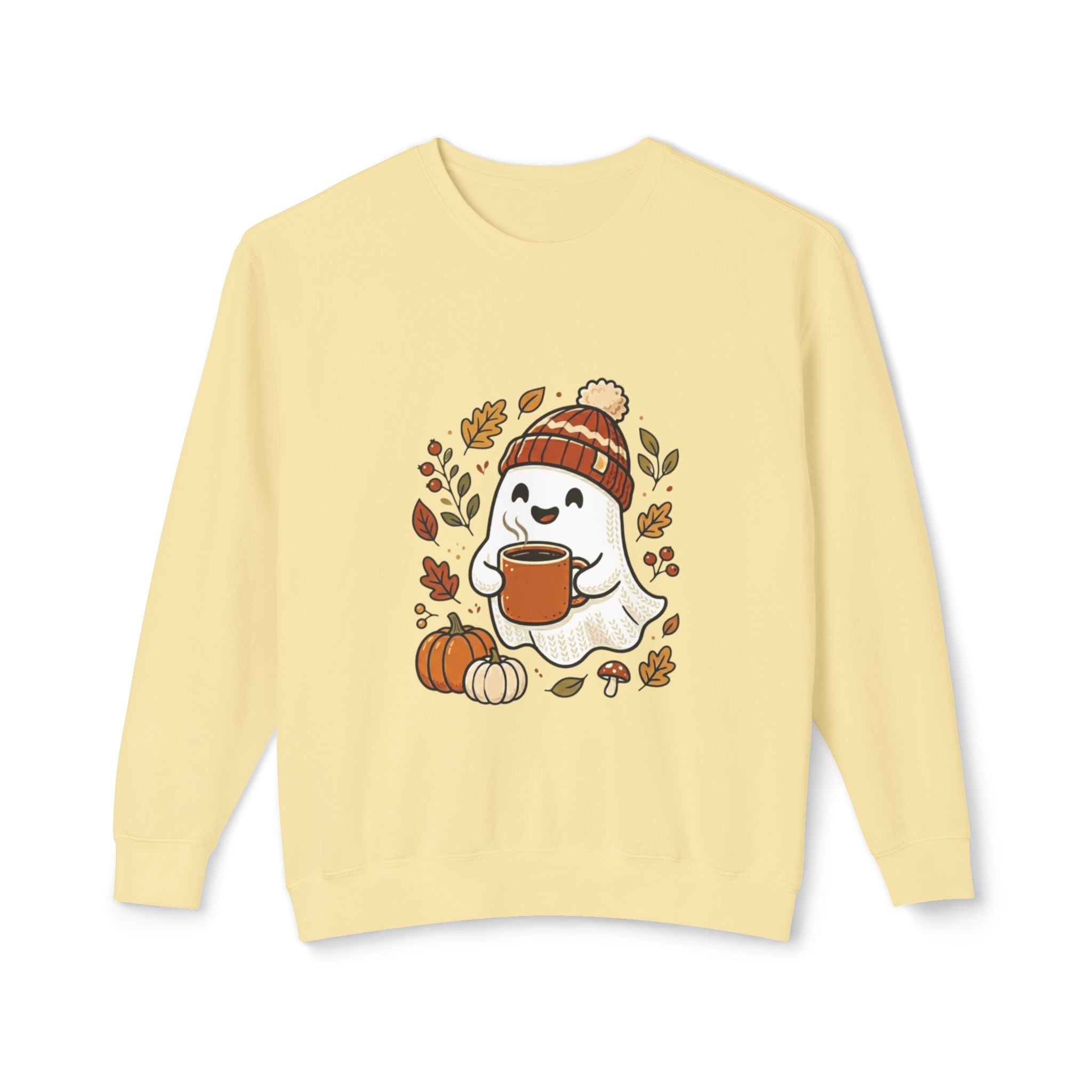Autumn Cozy Ghost Sweatshirt – Pumpkin Spice Coffee Crewneck