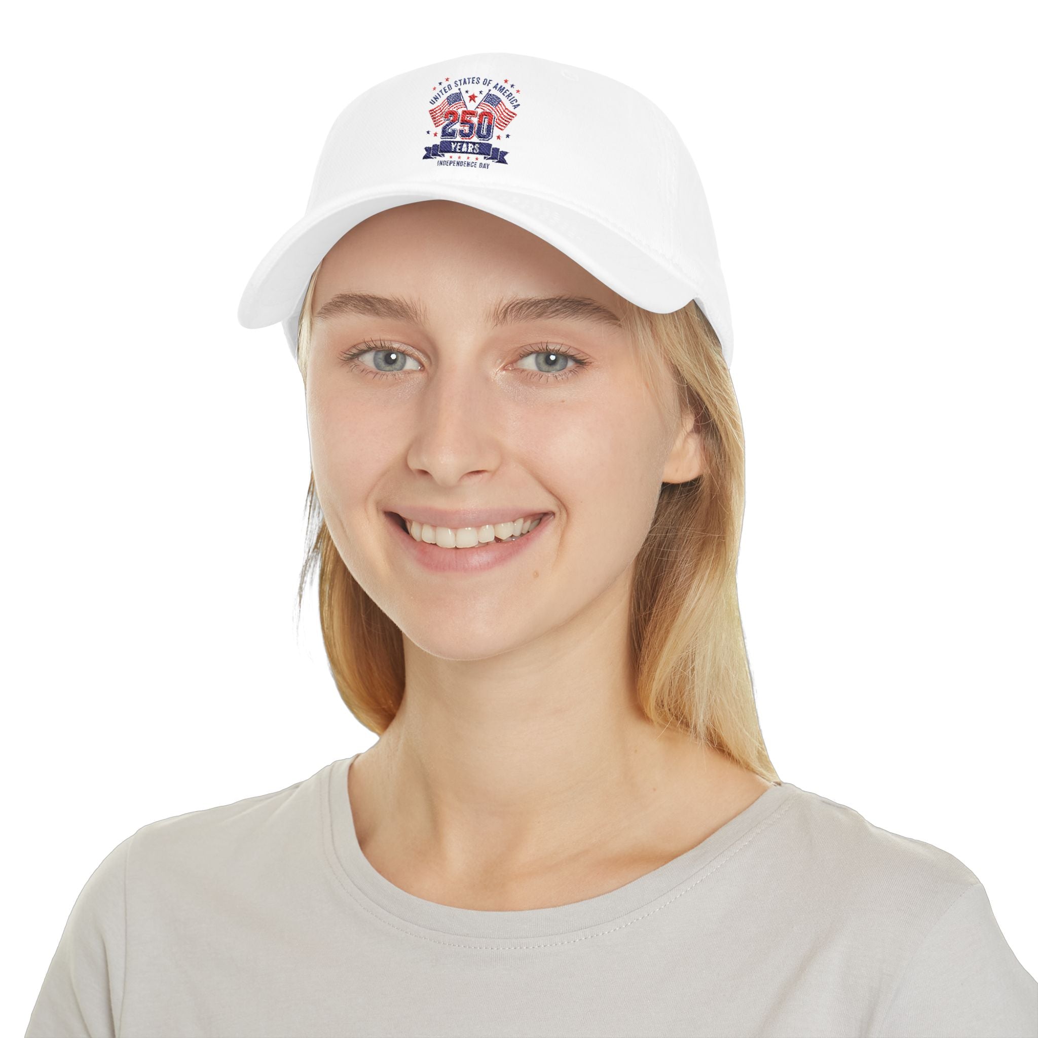 Patriotic 250 Years Tricolor Low Profile Baseball Cap — USA Anniversary Embroidered Hat