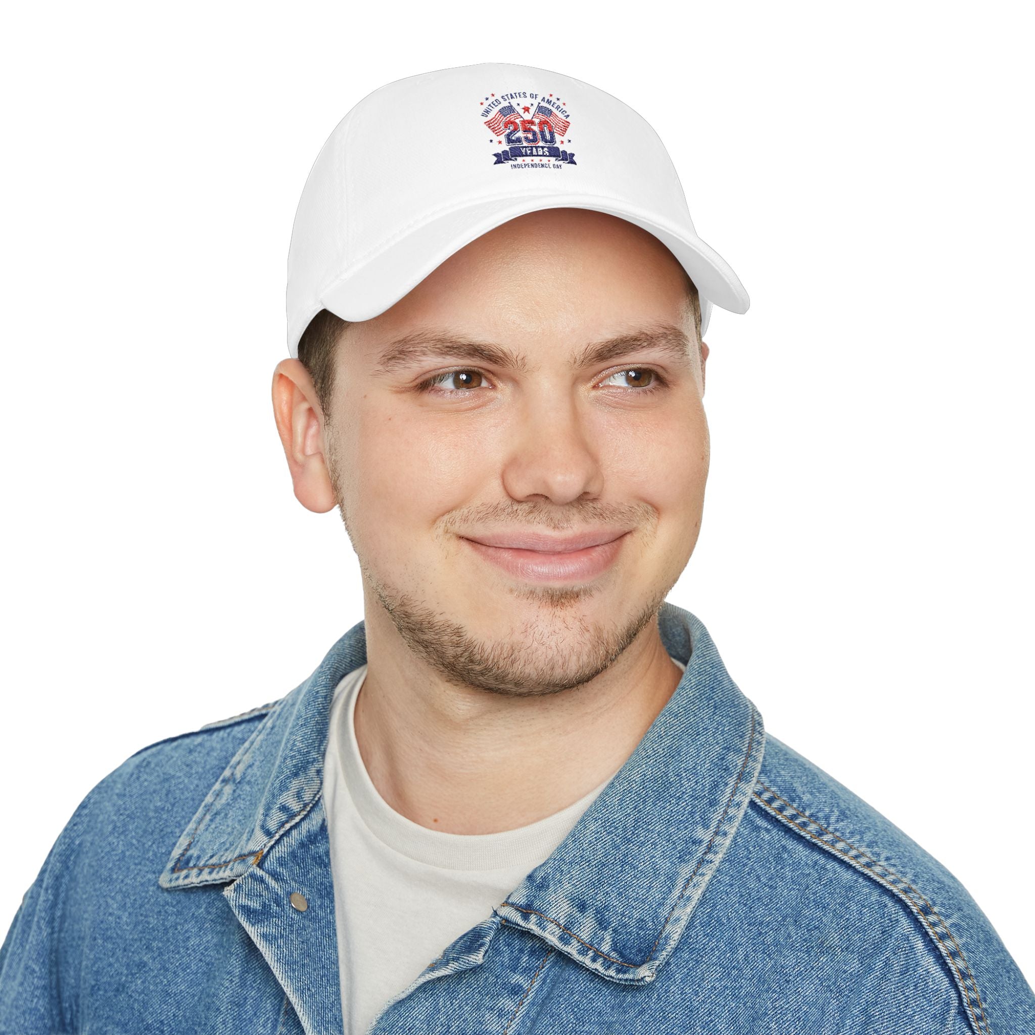 Patriotic 250 Years Tricolor Low Profile Baseball Cap — USA Anniversary Embroidered Hat