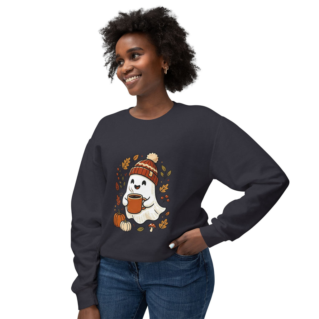 Autumn Cozy Ghost Sweatshirt – Pumpkin Spice Coffee Crewneck