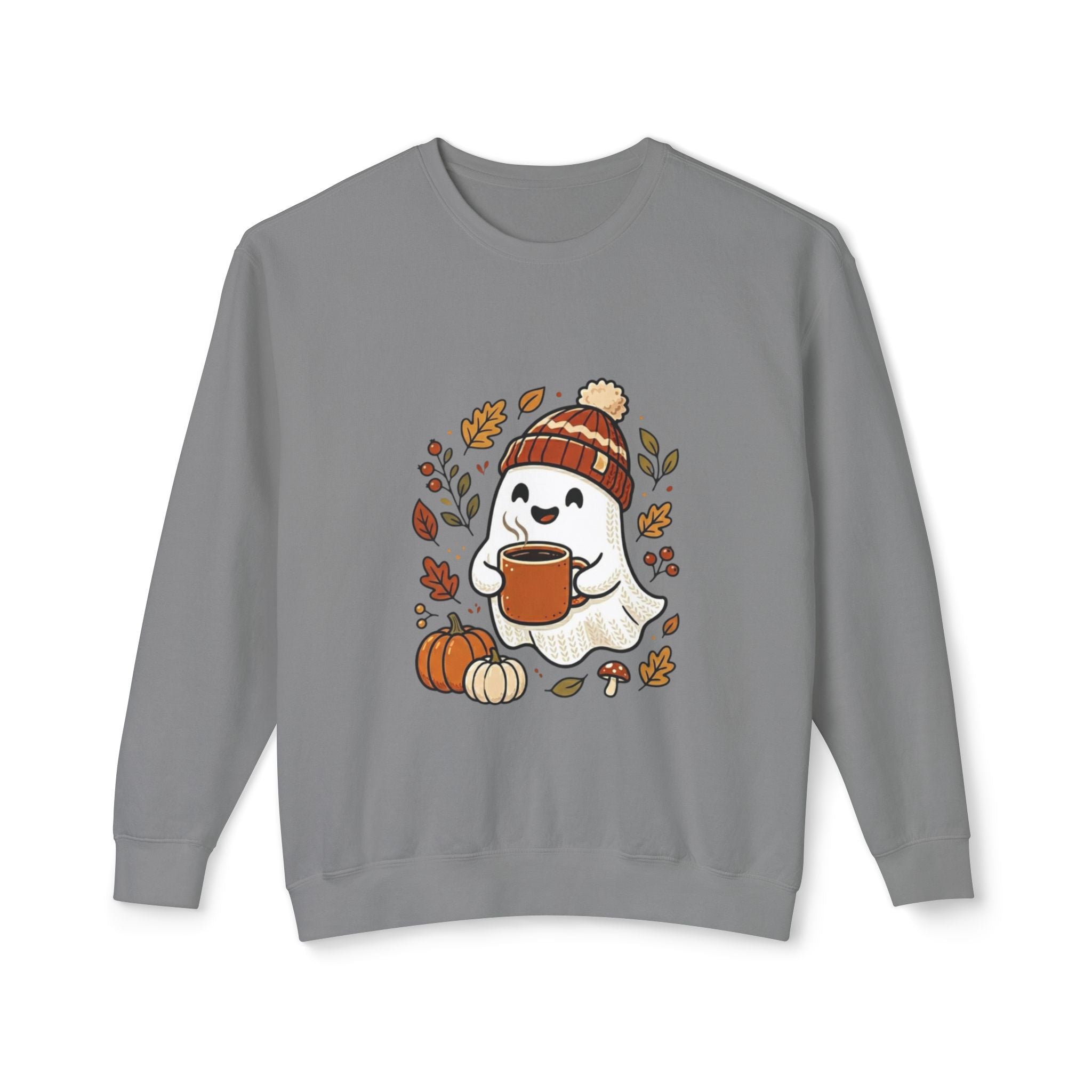 Autumn Cozy Ghost Sweatshirt – Pumpkin Spice Coffee Crewneck