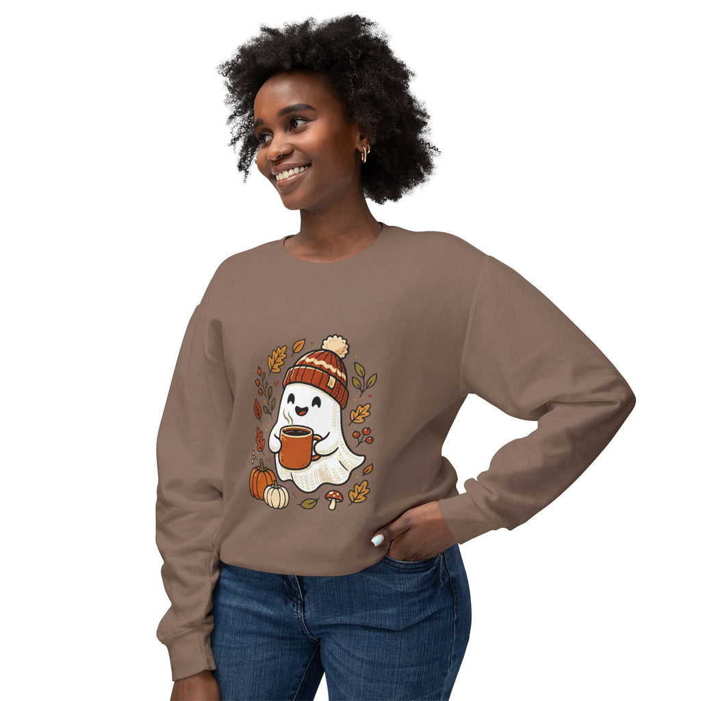 Autumn Cozy Ghost Sweatshirt – Pumpkin Spice Coffee Crewneck