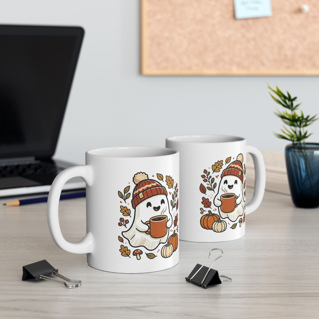Happy Autumn Ghost Ceramic Mug, (11oz, 15oz)