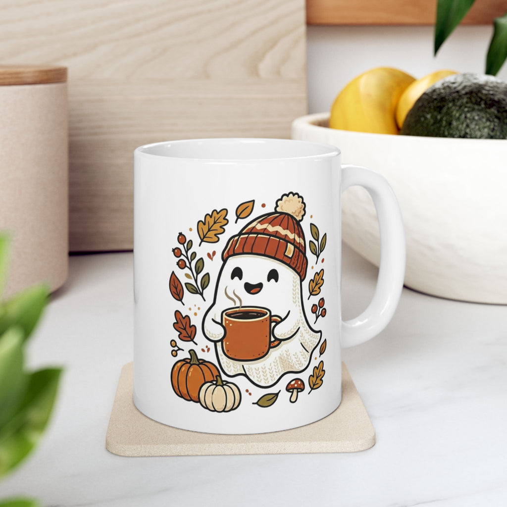 Happy Autumn Ghost Ceramic Mug, (11oz, 15oz)