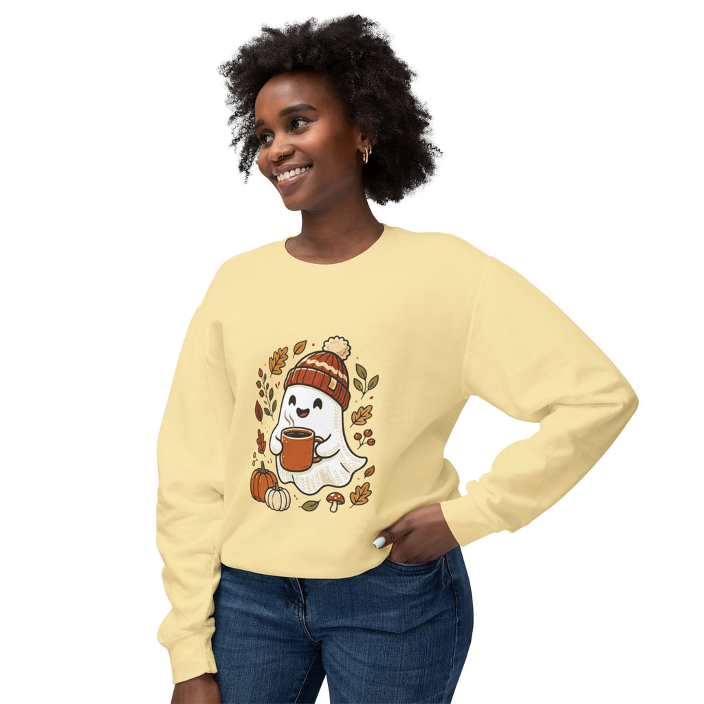 Autumn Cozy Ghost Sweatshirt – Pumpkin Spice Coffee Crewneck