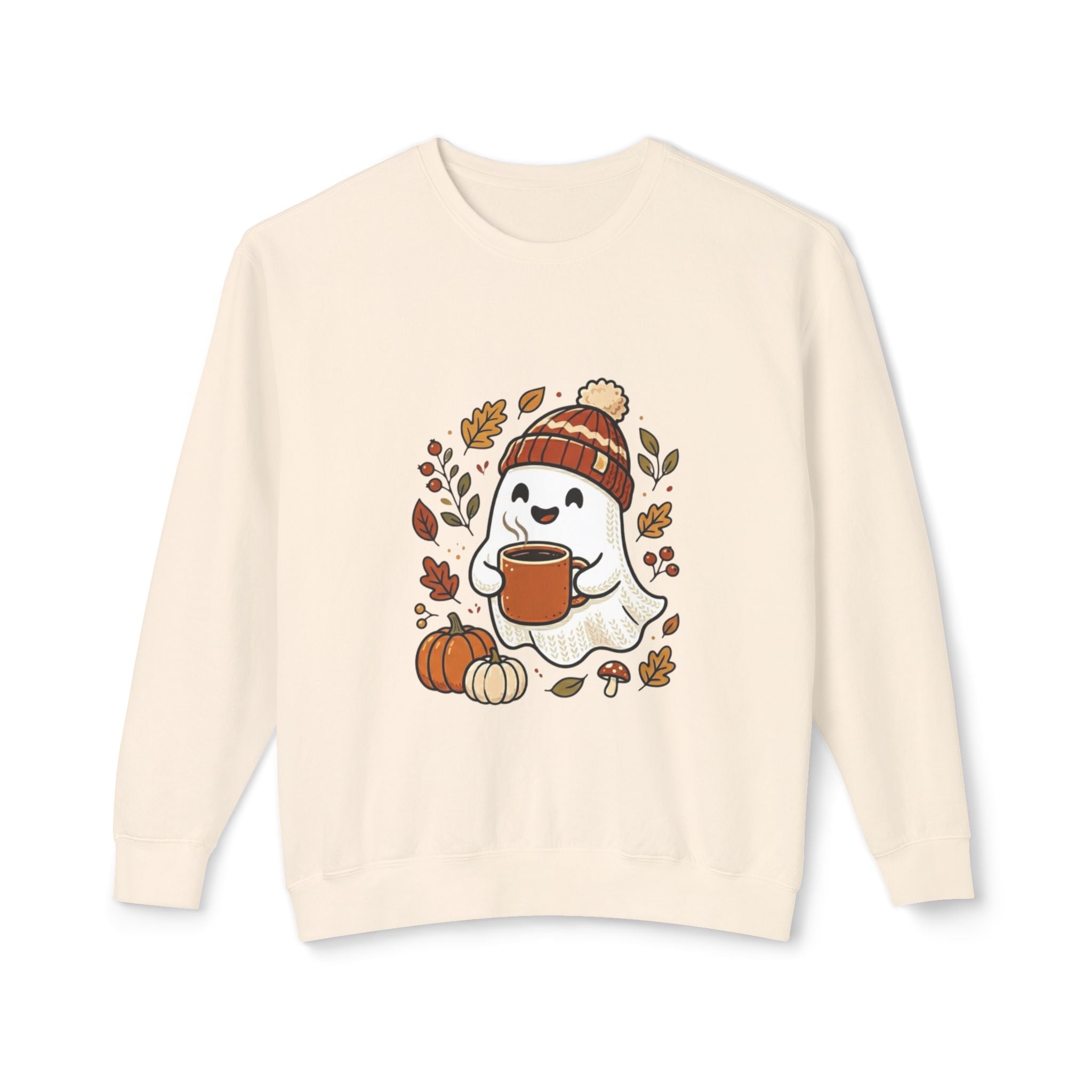 Autumn Cozy Ghost Sweatshirt – Pumpkin Spice Coffee Crewneck