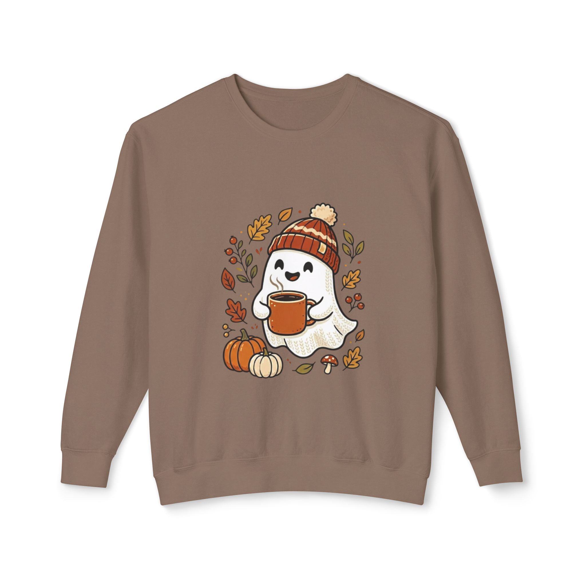 Autumn Cozy Ghost Sweatshirt – Pumpkin Spice Coffee Crewneck