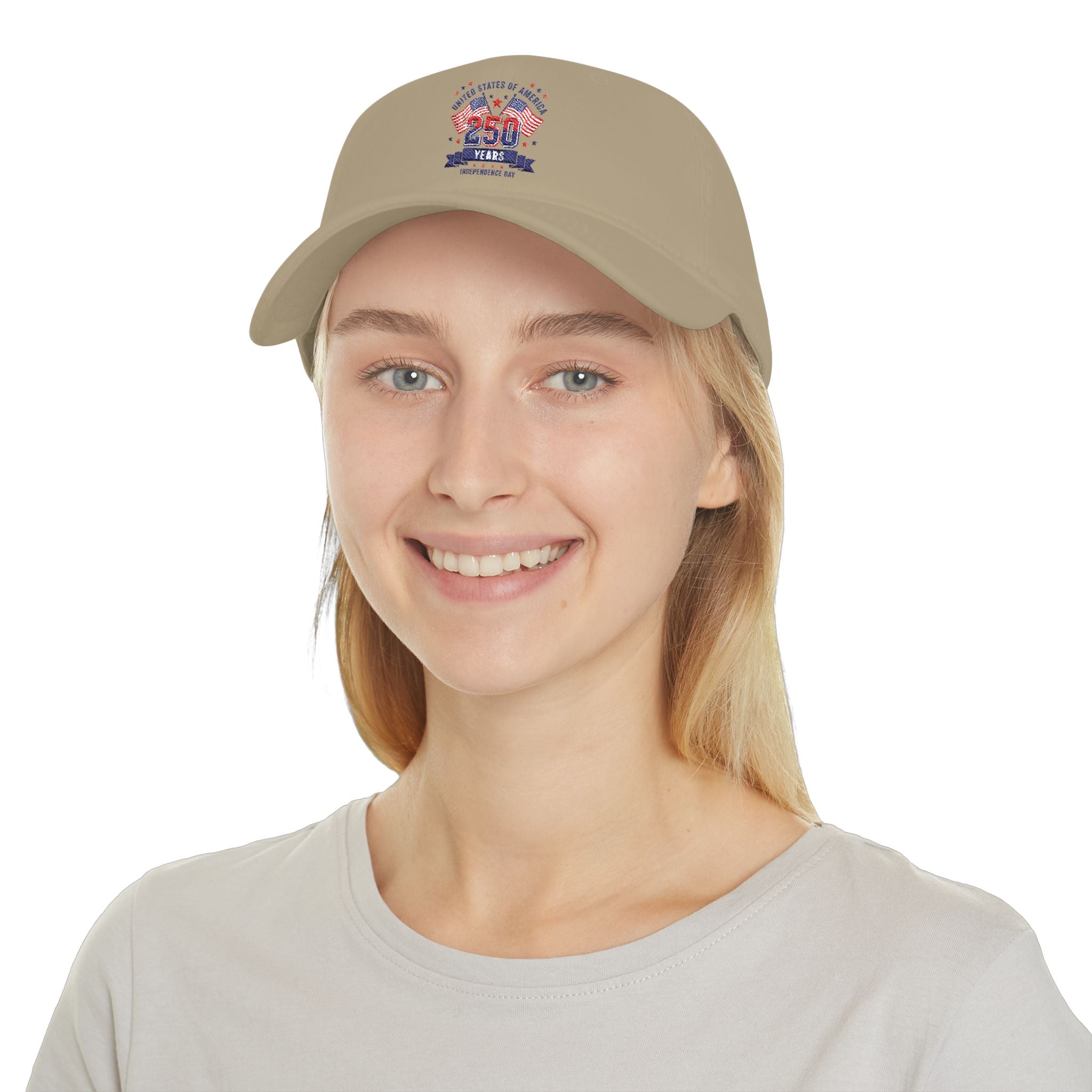 Patriotic 250 Years Tricolor Low Profile Baseball Cap — USA Anniversary Embroidered Hat