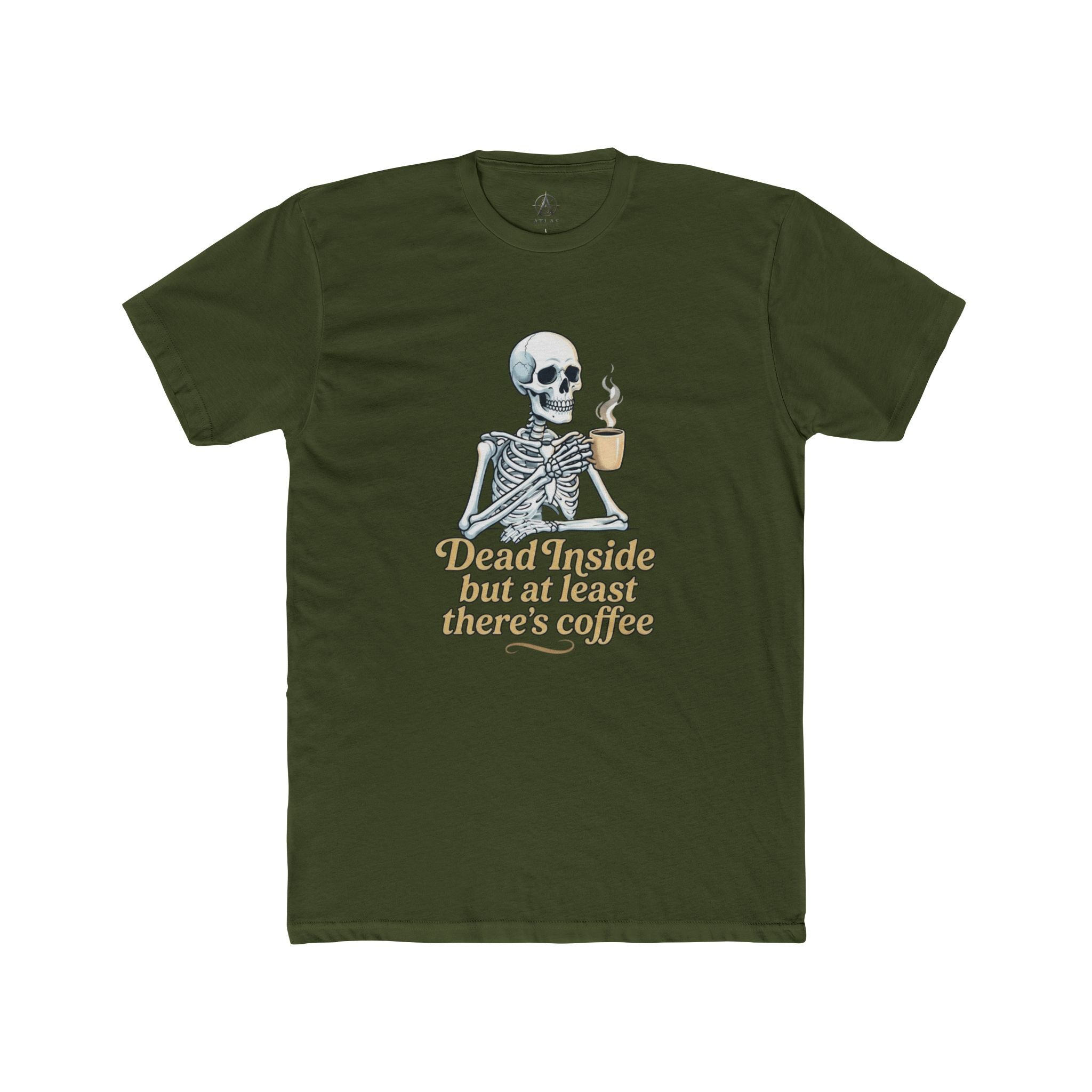 Skeleton Coffee Tee — “Dead Inside but at least there’s coffee” Funny Goth Graphic T-Shirt
